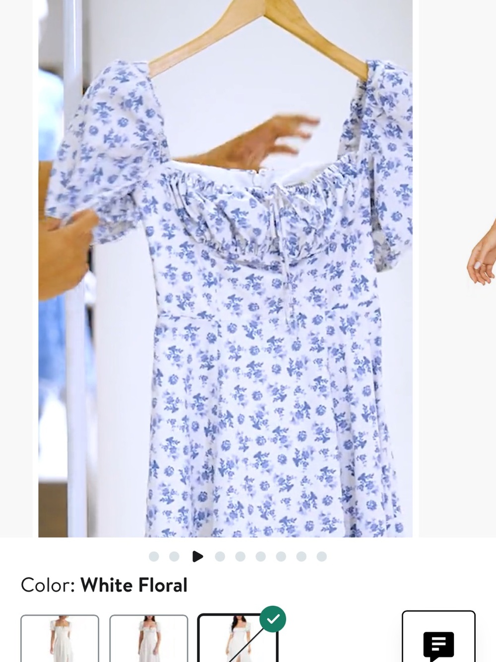 House of CB White Dress with Blue Floral Print and Puff Sleeves